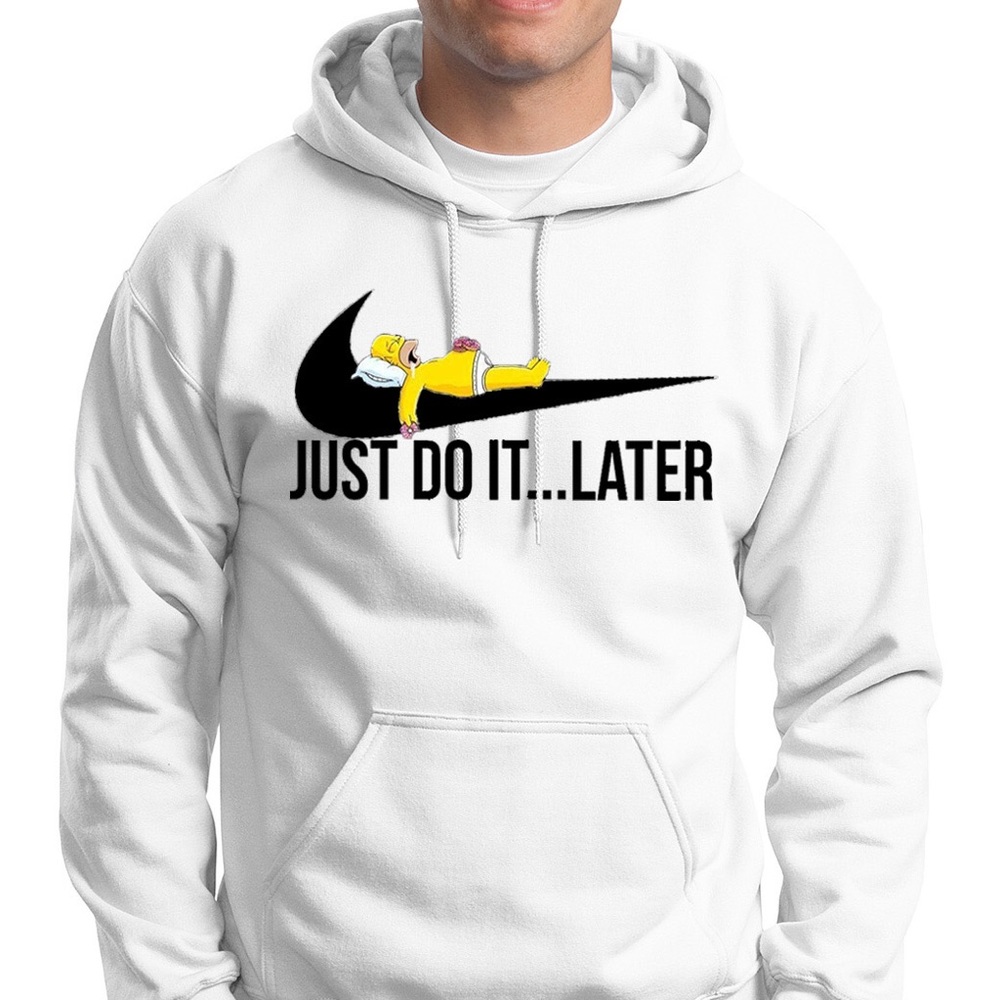 Bart Simpson Just do it later White Hoodie-Unisex